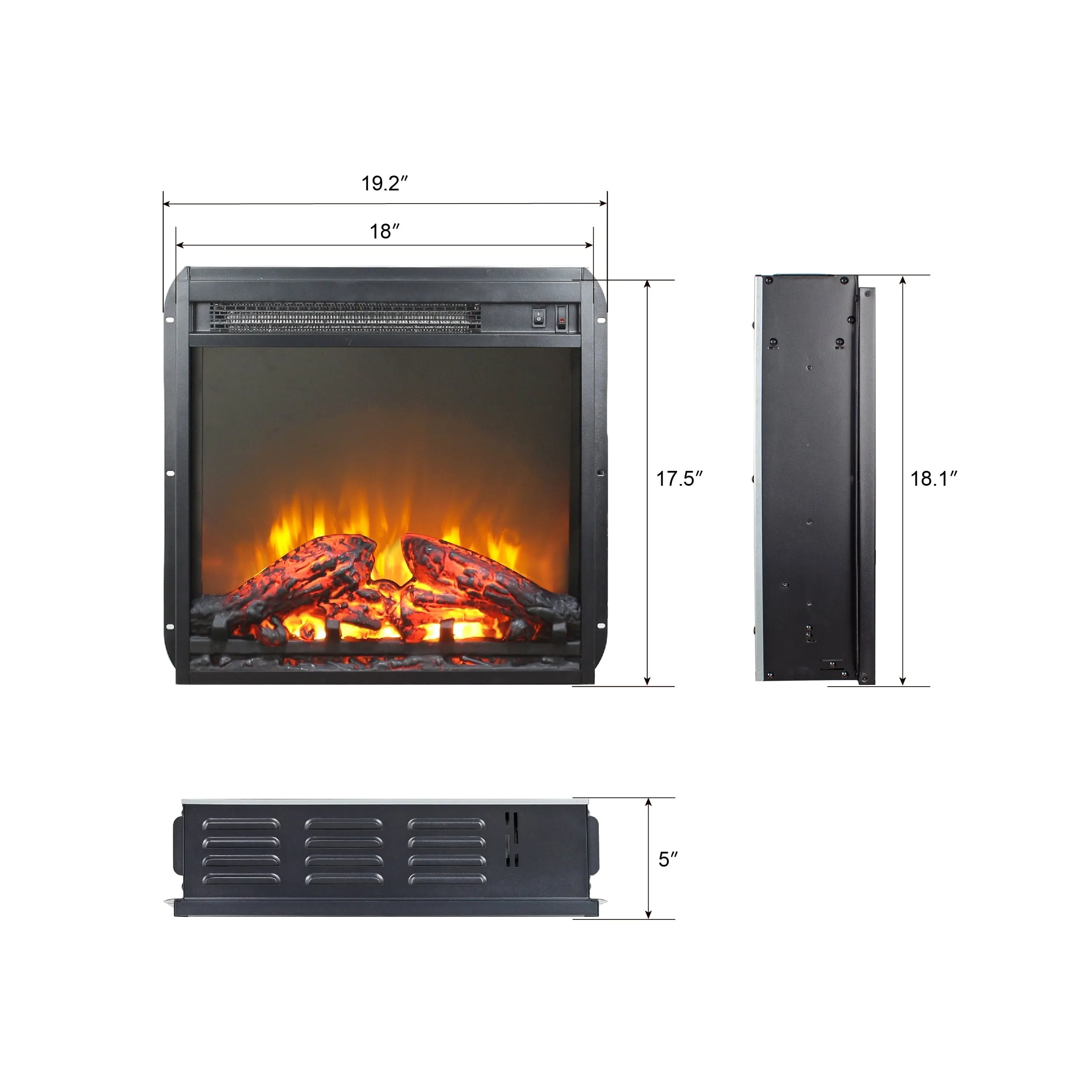 18'in-Wall Recessed Electric Fireplace Insert,Portable 4-Level Flame Adjustable Indoor Space Heater with Overheating Safe Protection ,Freestanding Fireplace Heater with Remote Control for Home Offic