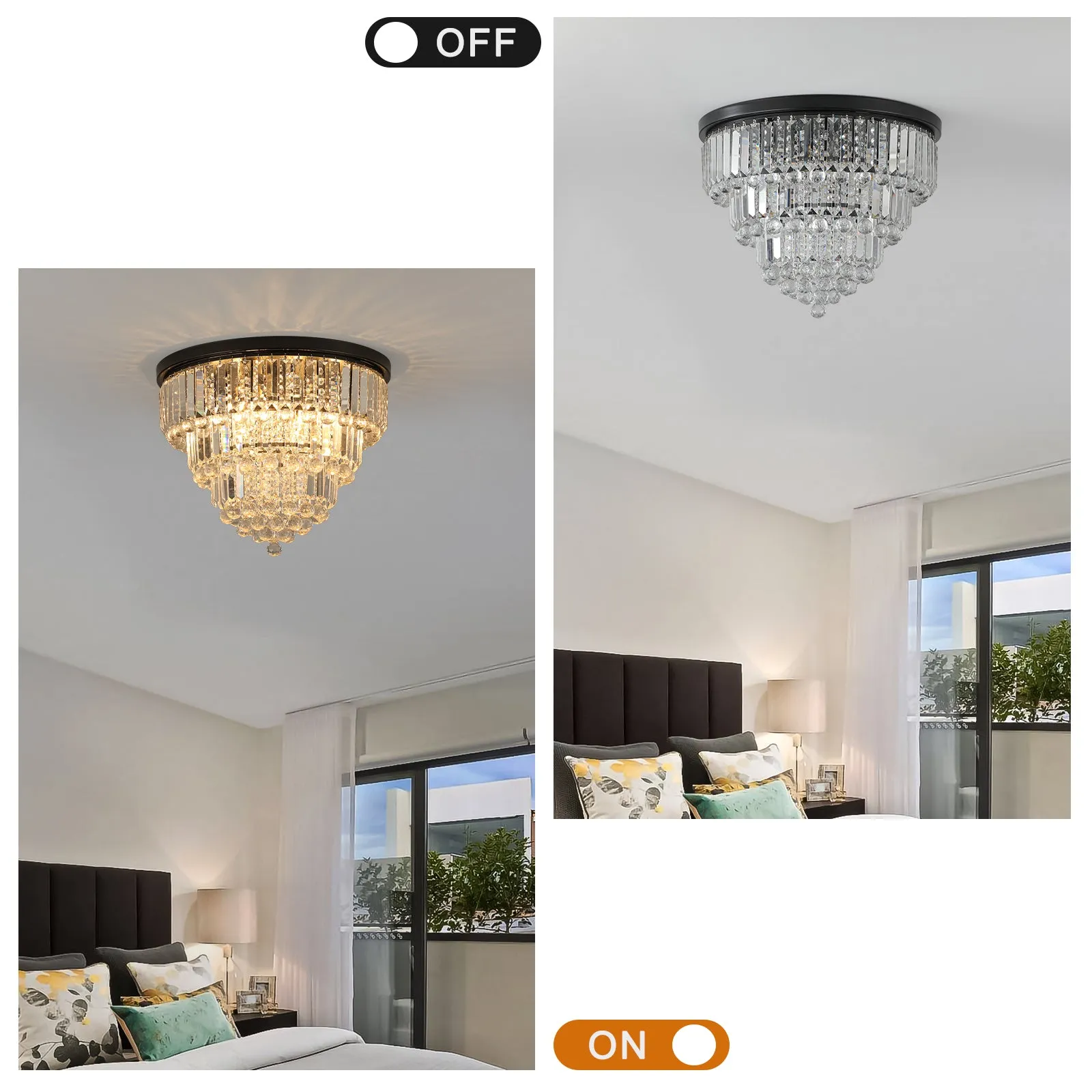 19.7" Luxury Crystal Chandelier Modern Style Crystal Light Black Crystal Ceiling Light