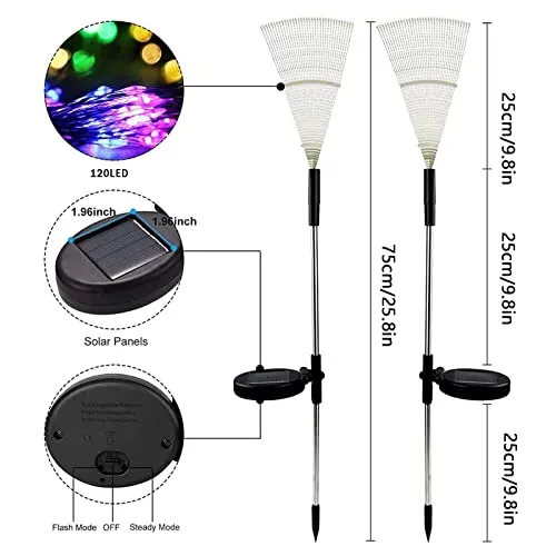 2 Pack Solar Firework Lights, Solar Garden Lights Outdoor 120 Led, Waterproof Solar Garden Fireworks Lamp, Solar Outdoor Decorative Stake for Landscape Light Patio Patio Party Christmas