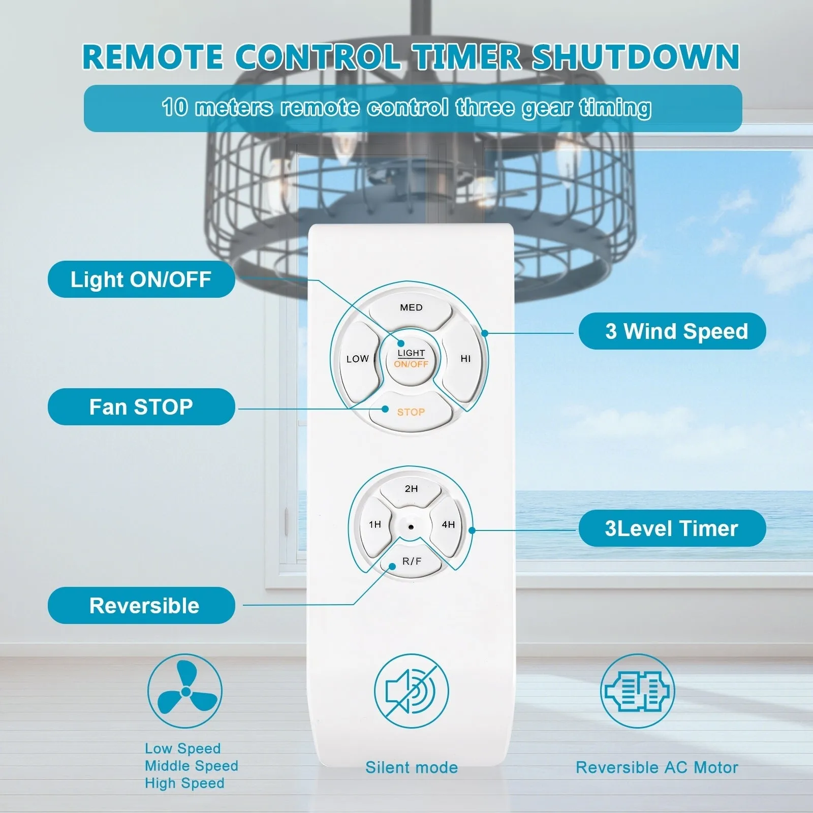 20.24" Caged Ceiling Fan with  Remote Control,Timer, 3 Speeds Indoor Ceiling Fan (No include Bulbs)