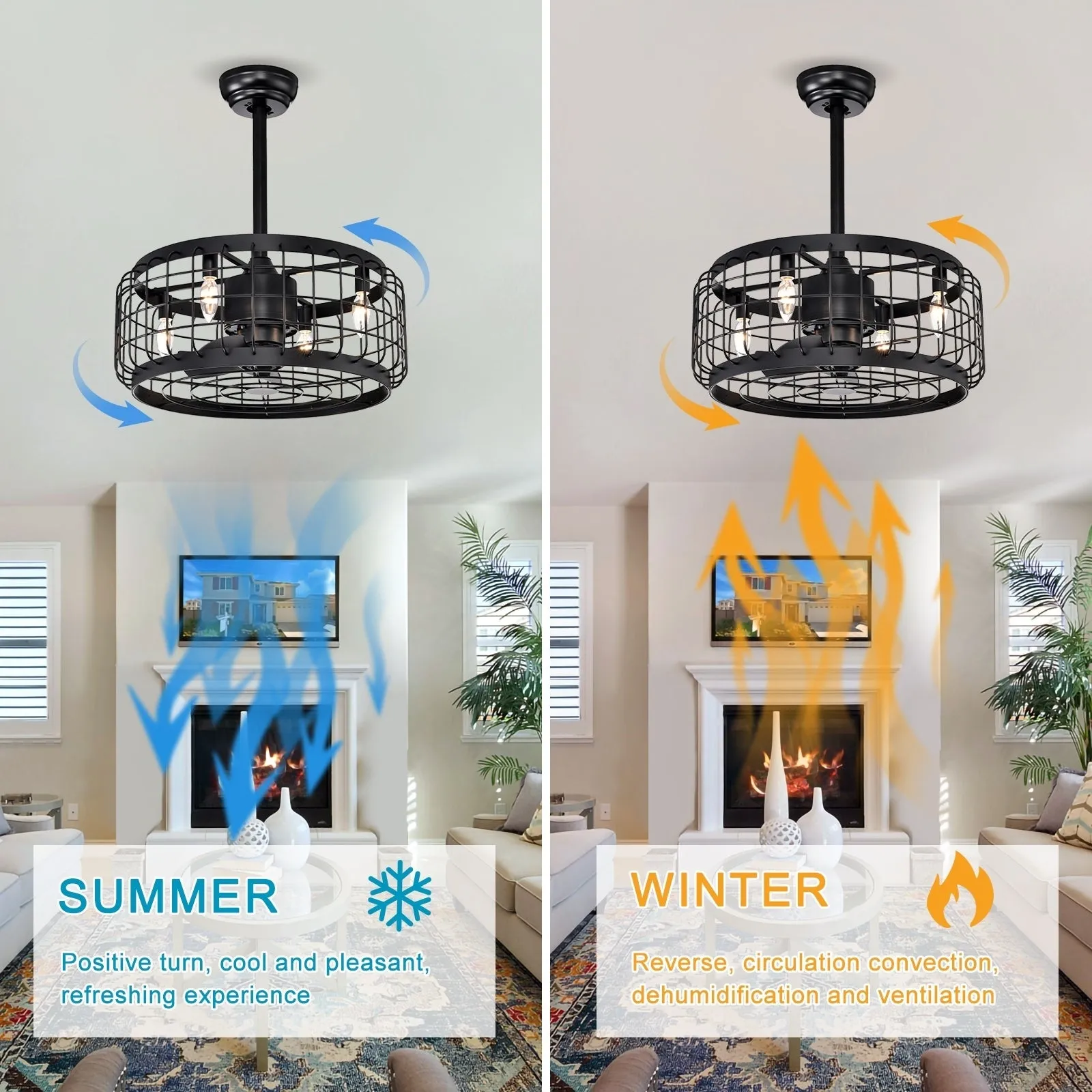 20.24" Caged Ceiling Fan with  Remote Control,Timer, 3 Speeds Indoor Ceiling Fan (No include Bulbs)