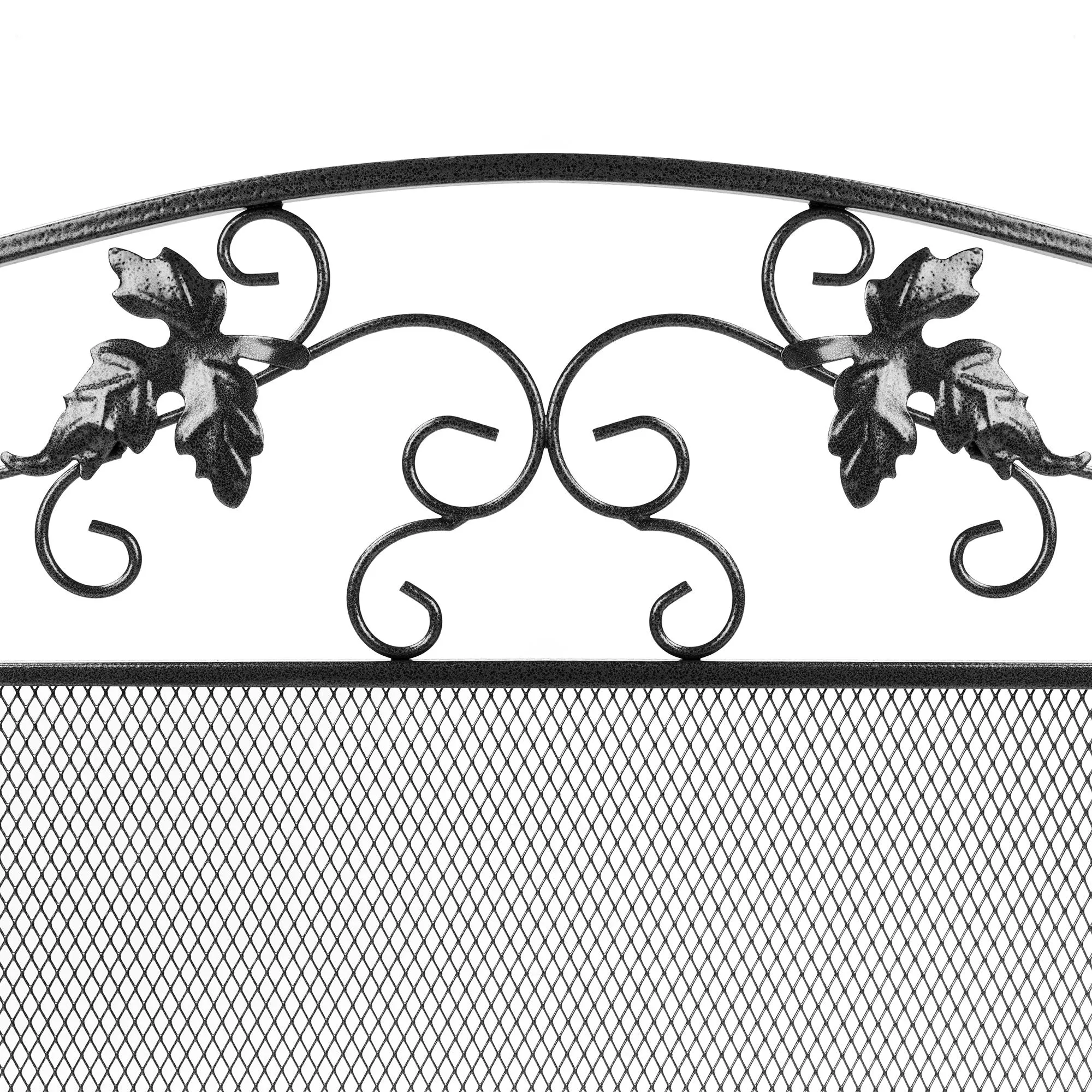 50x29in 3-Panel Handcrafted Wrought Iron Decorative Leaf Fireplace Screen