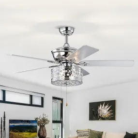 52" Modern Style Pendant Light Silent Reversible Ceiling Fan 3-Speed Adjustable Ceiling Fan Light - Chrome (Bulb Not Included)