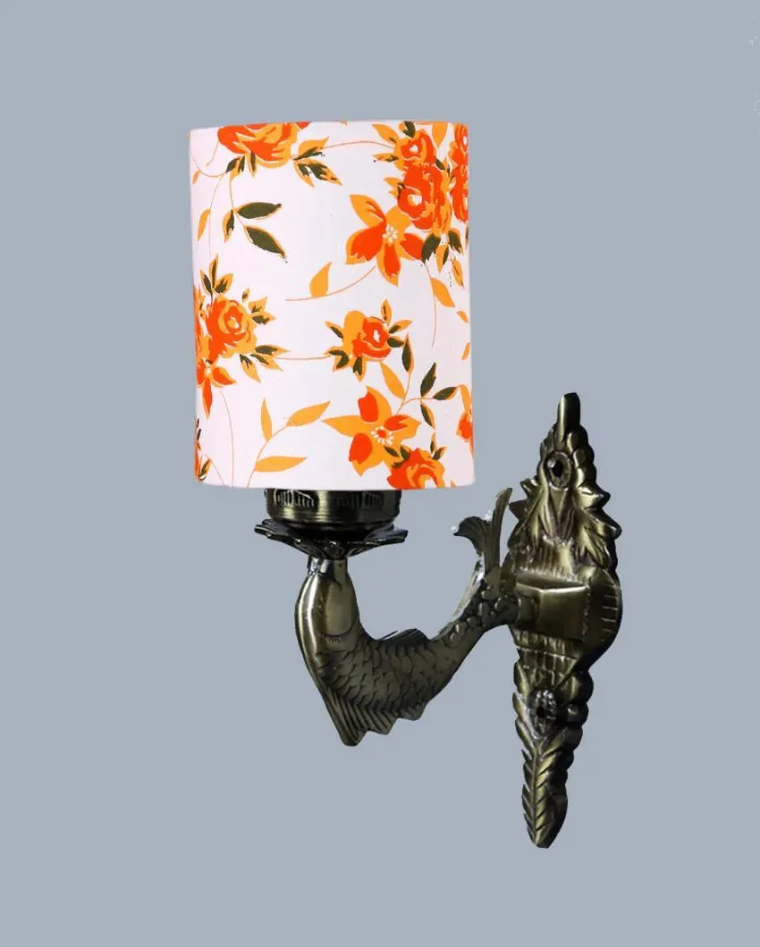 Alluring Antique Gold Cotton Conical Printed Shade Wall Lamp