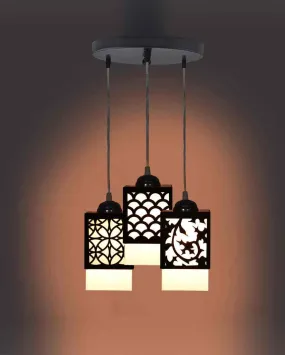 Ambiente 3 Shades Wooden Pendant Hanging Ceiling Lamp | 5 x 6 x 32 inches