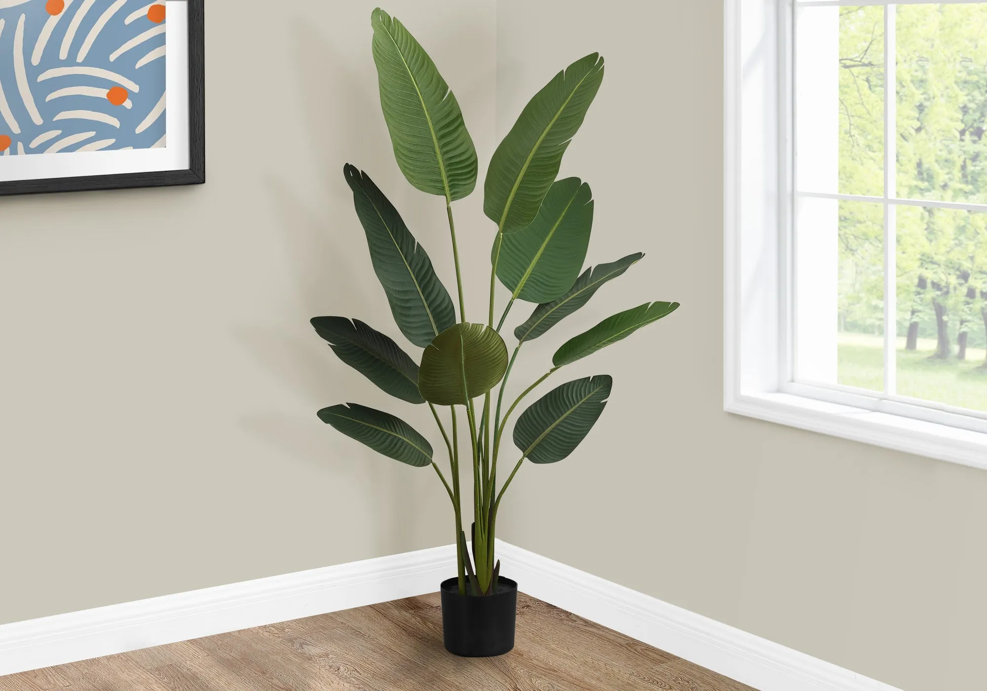 Artificial Plant, 60" Tall, Bird Of Paradise Tree, Indoor, Faux, Fake, Floor, Greenery, Potted, Decorative, Green Leaves, Black Pot