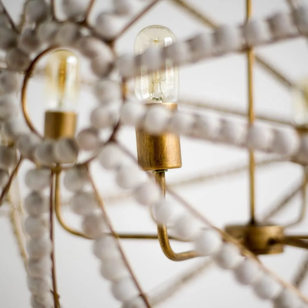 Ava Chandelier Gold Metal | White Wood