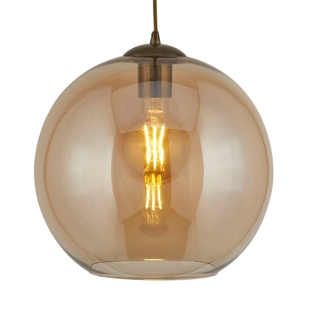 Balls 1 Light Round Amber Glass 25cm Ceiling Pendant