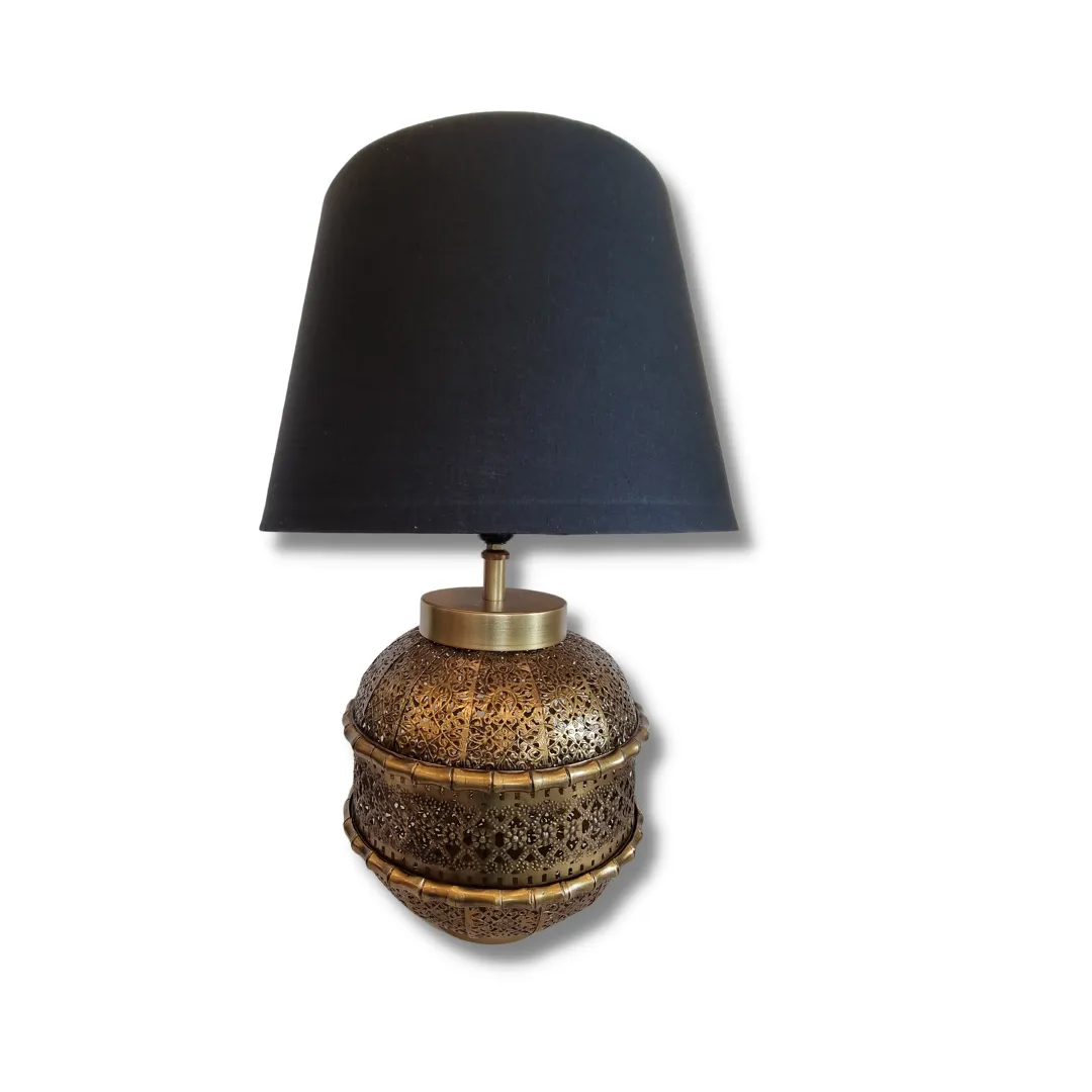 Brass Lattice Metal Table Lamp in Black Shade