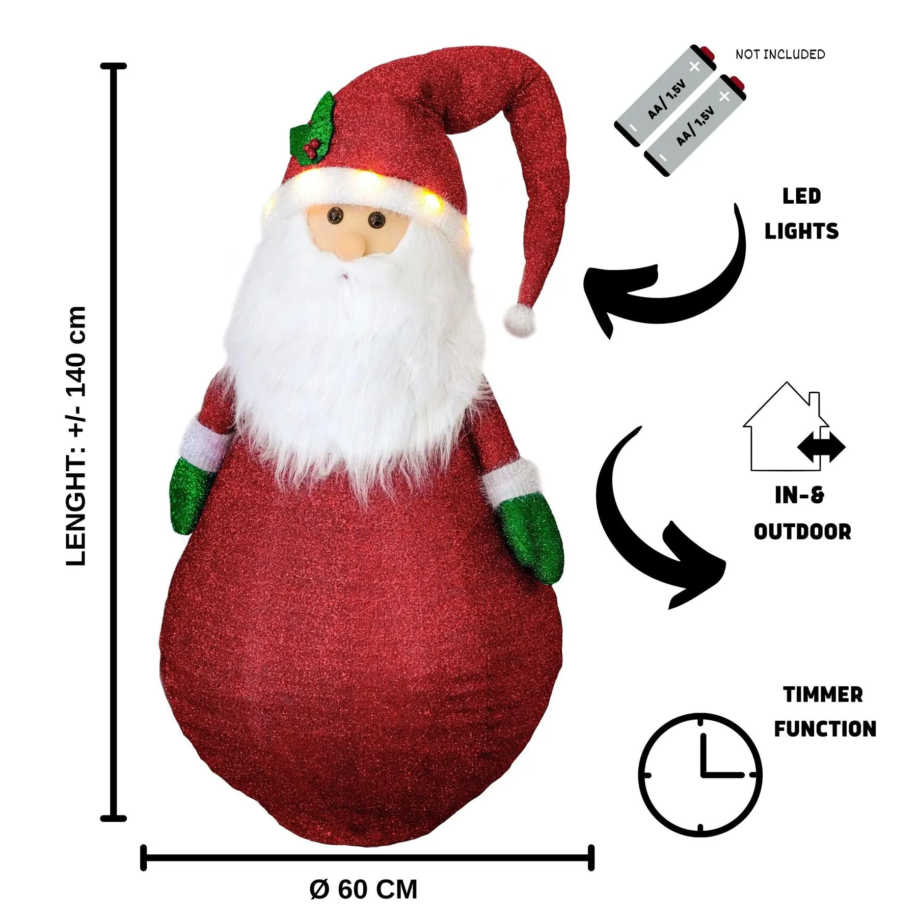 Collapsible Santa Christmas Decoration with LED lights