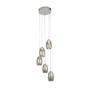 Cyclone 5 Light LED Multi-drop Pendant - Smoked Glass Shades