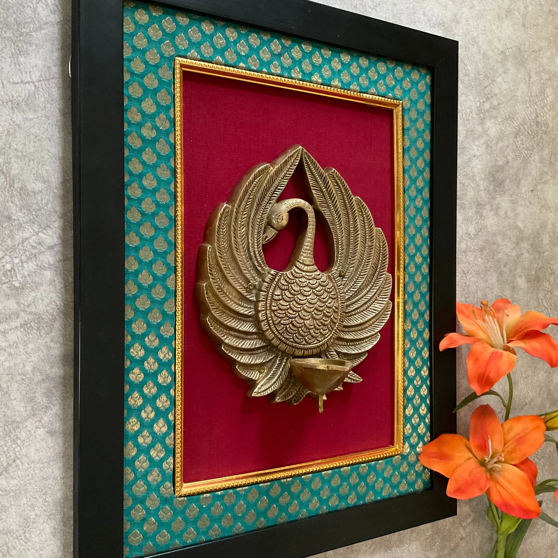 Dancing Peacock Brass Diya Lamp Divine Wall Hanging - Festive Home Decor