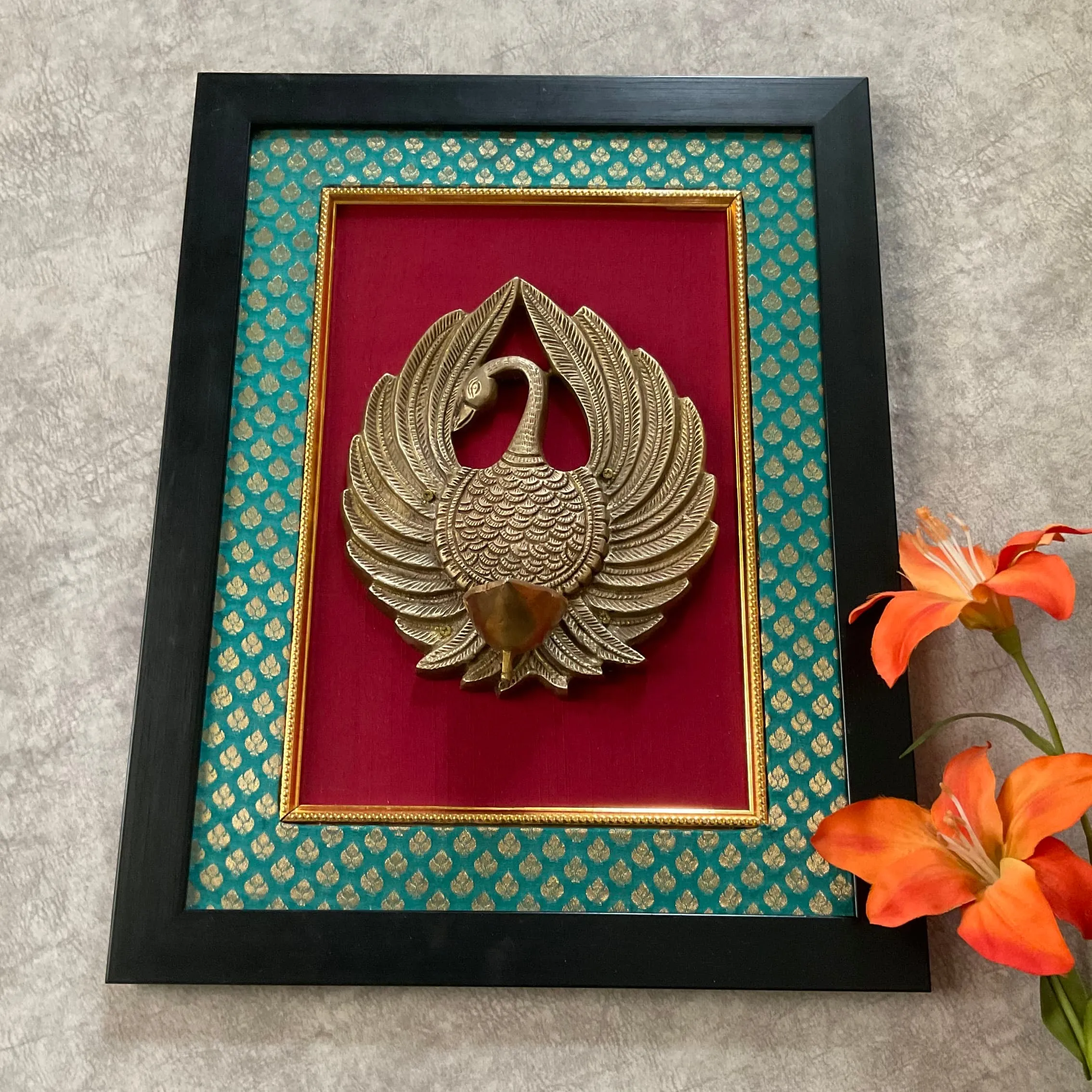 Dancing Peacock Brass Diya Lamp Divine Wall Hanging - Festive Home Decor