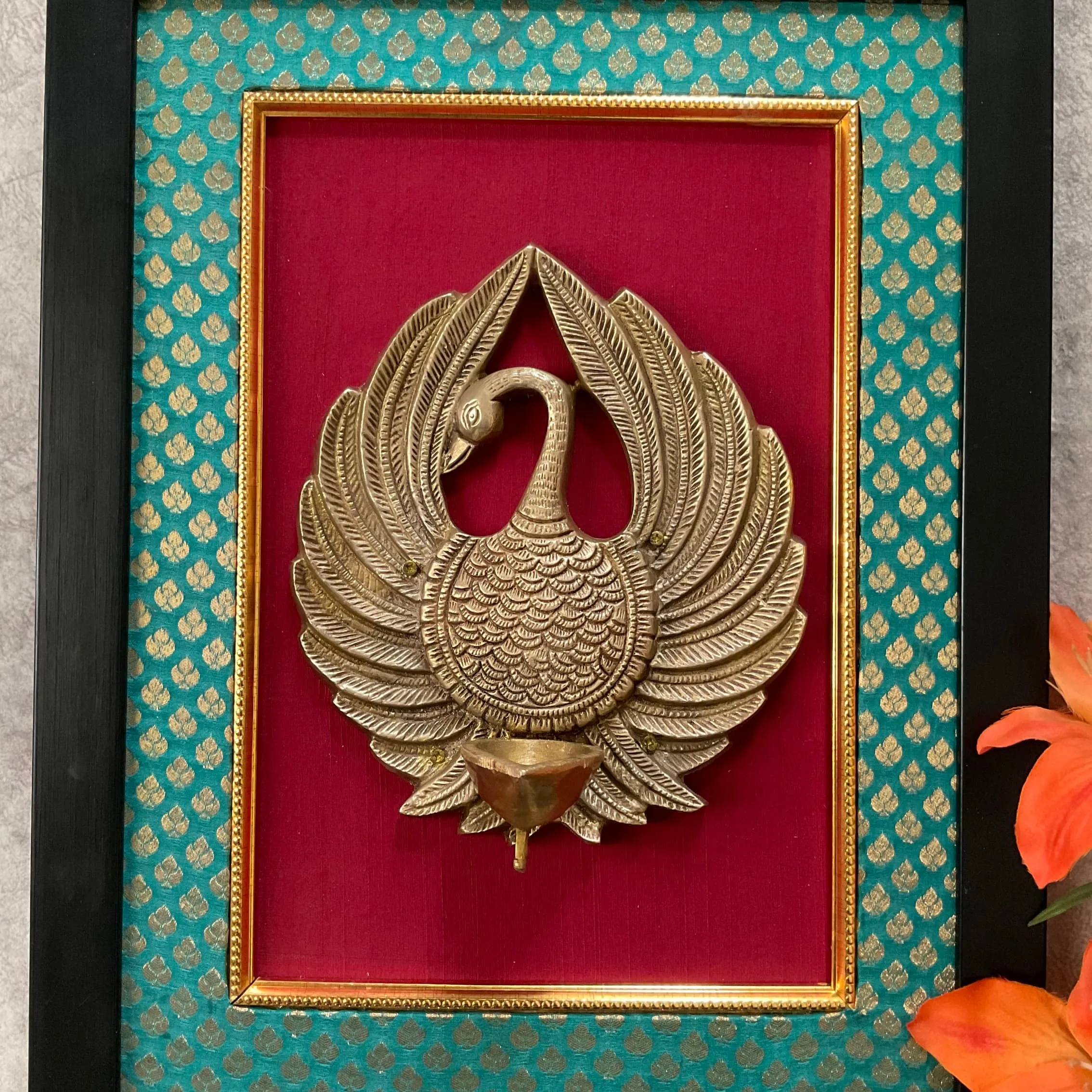 Dancing Peacock Brass Diya Lamp Divine Wall Hanging - Festive Home Decor