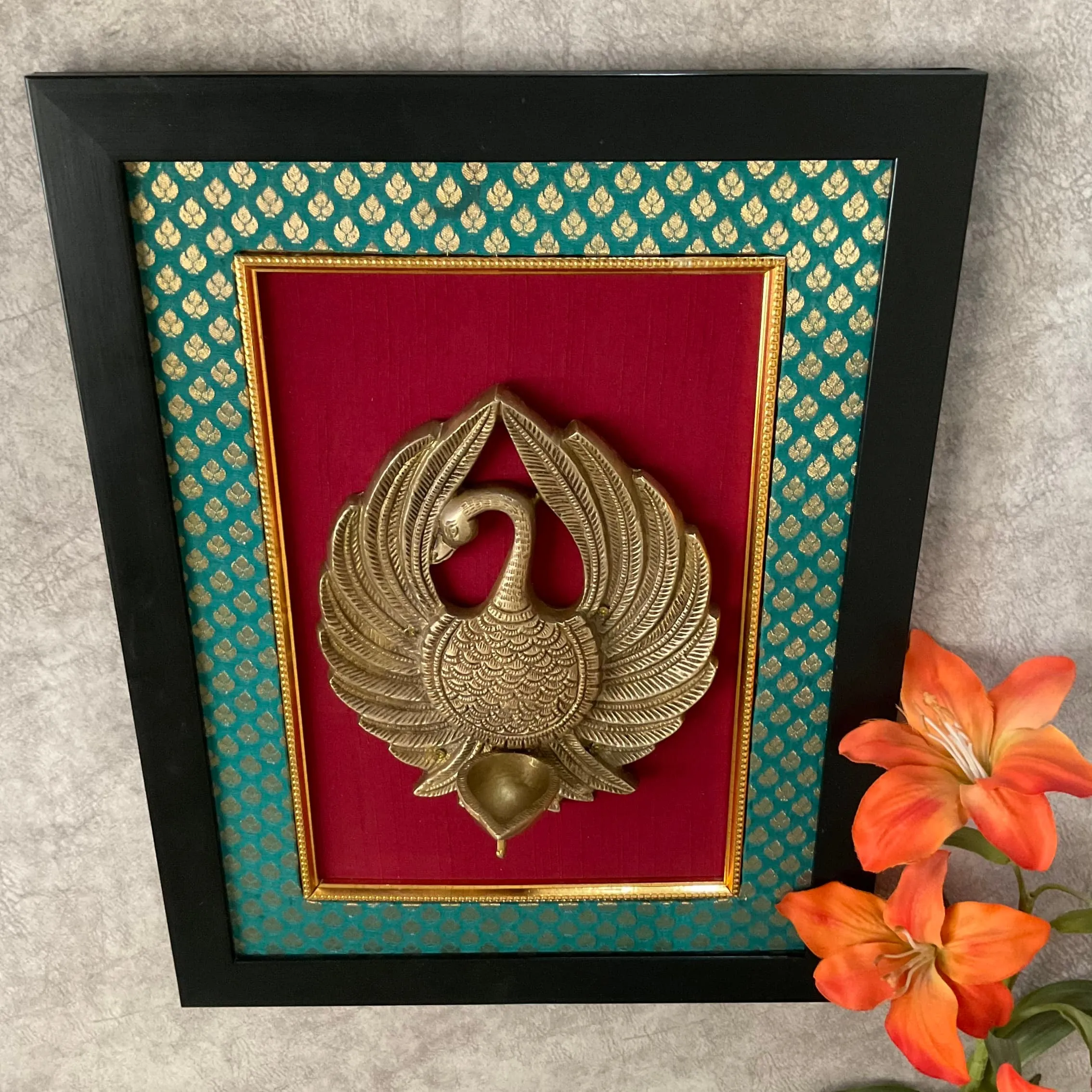 Dancing Peacock Brass Diya Lamp Divine Wall Hanging - Festive Home Decor