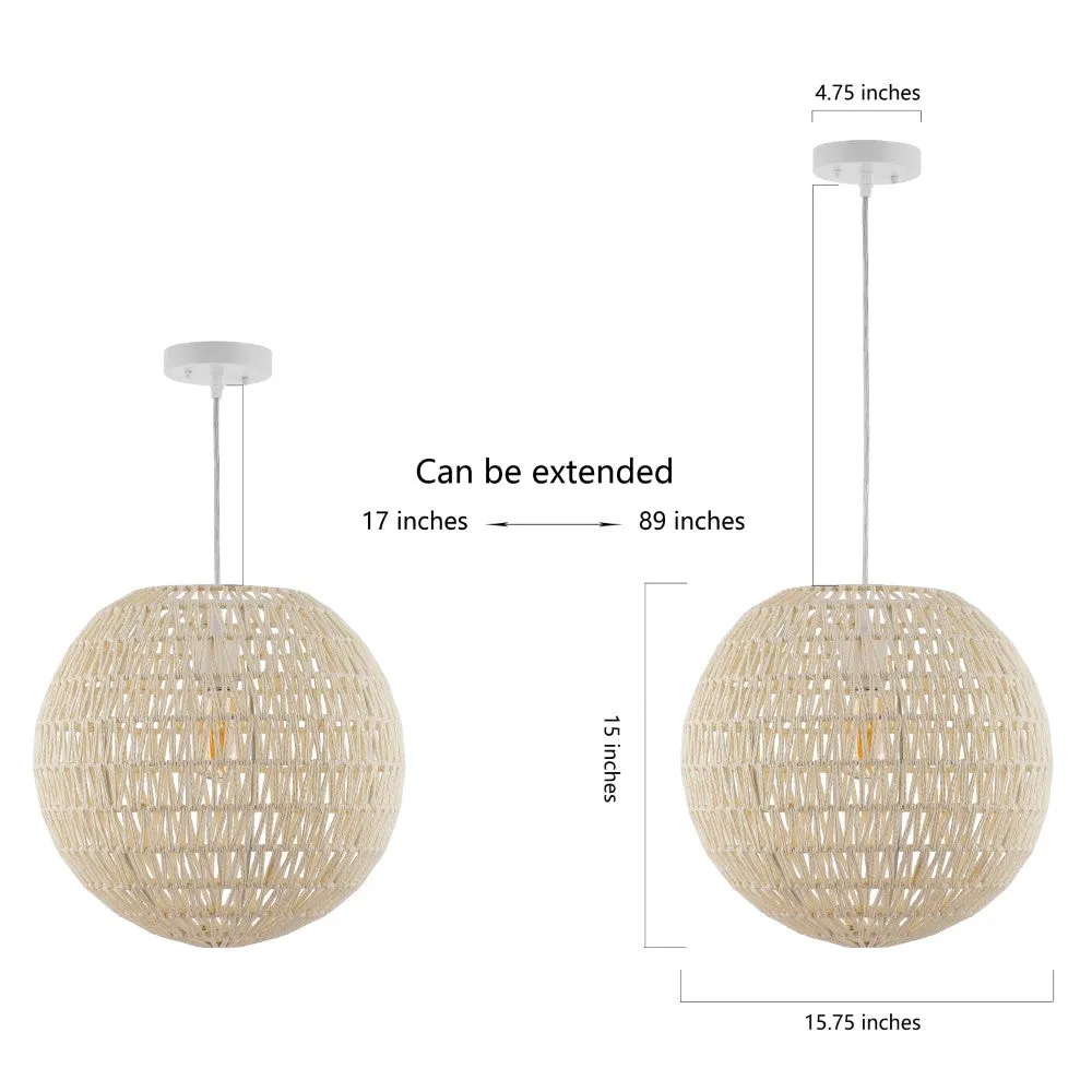 Derrick 15.7" Woven Rattan Orb LED Pendant