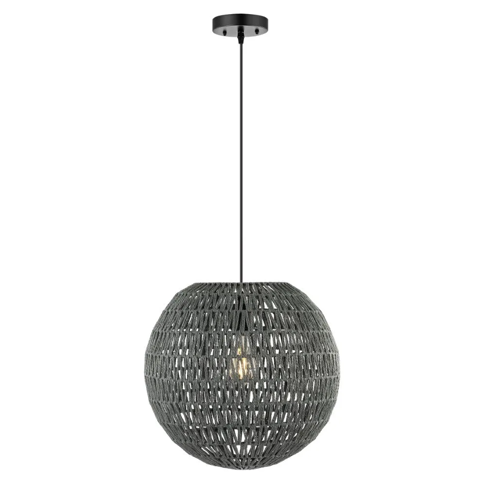 Derrick 15.7" Woven Rattan Orb LED Pendant