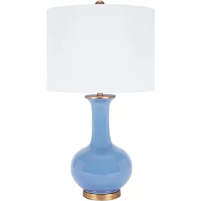 Emerson Parisian Blue Ceramic Table Lamp With White Linen Shade