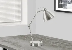 IlluminateMax 17"H: Modern Nickel Metal Table Lamp with USB Port