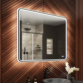 Lumina 40" W x 32" H LED Lighted Bathroom Mirror,High Illuminate, Inner & Outer Lighting,Anti-Fog, Dimmable,Black Frame with Rounded Corners