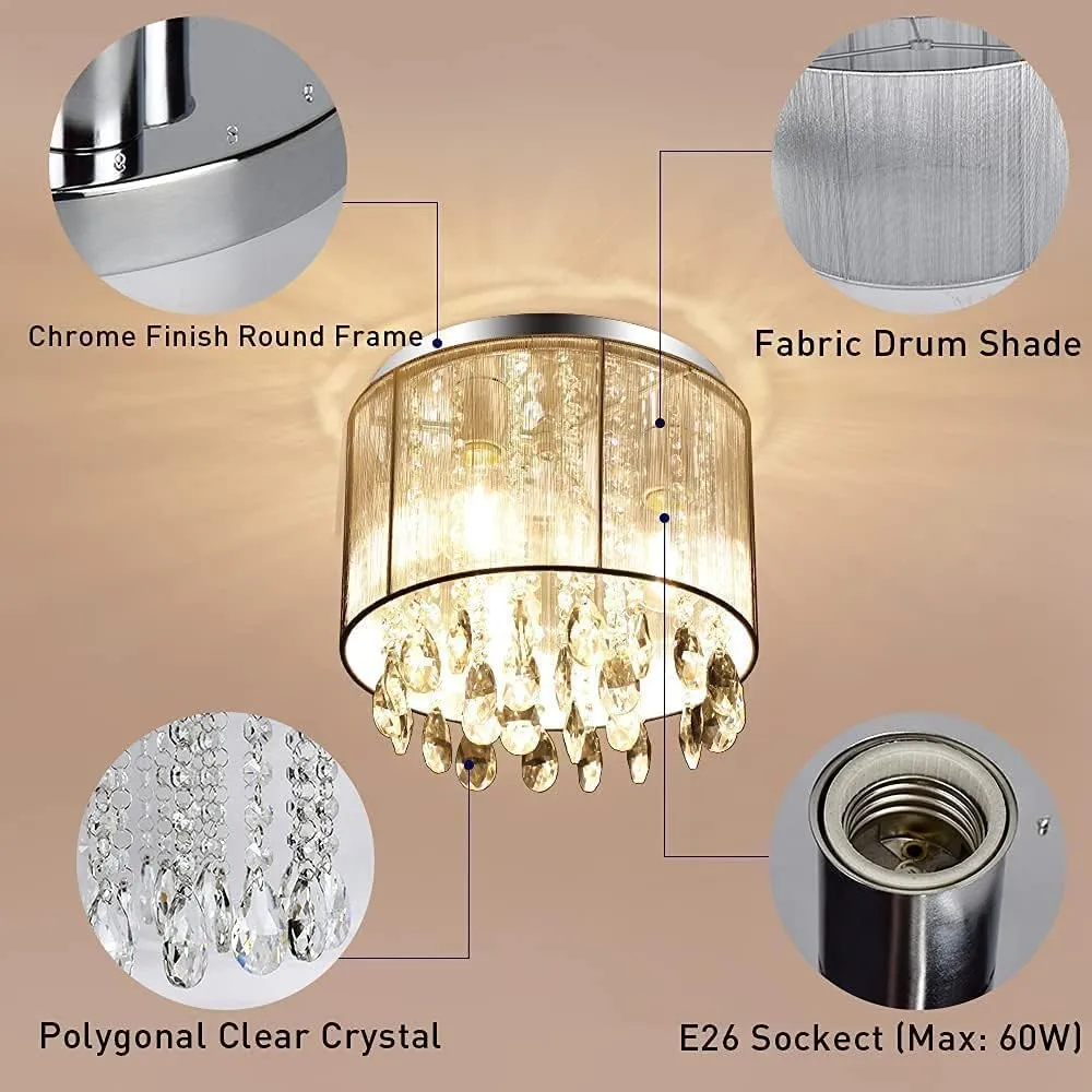 Modern 11-Inch Crystal Chandelier Flush Mount Ceiling Light Fixture