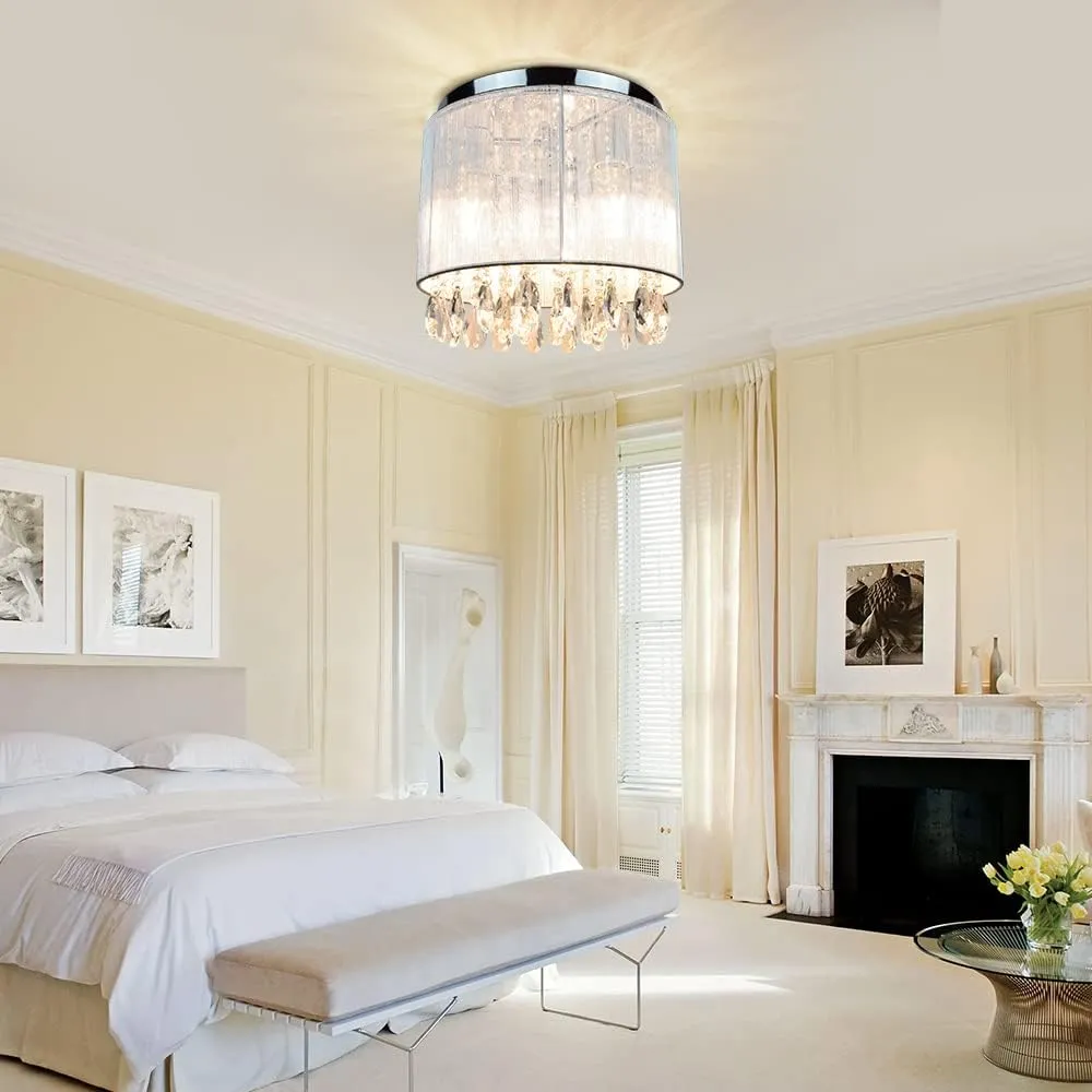 Modern 11-Inch Crystal Chandelier Flush Mount Ceiling Light Fixture