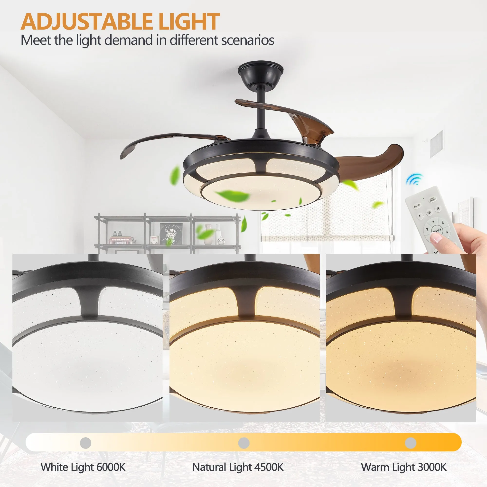 Modern Minimalist Invisible Ceiling Fan Light - Retractable Fan With LED Fixtures