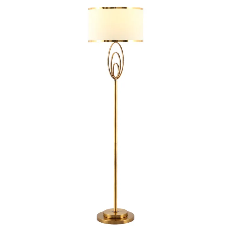 Modern Ornate Brass Floor Lamp with White Shade