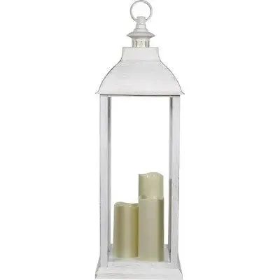 New - 28" Candlelit Lantern with LED Lights White - Alpine Corporation