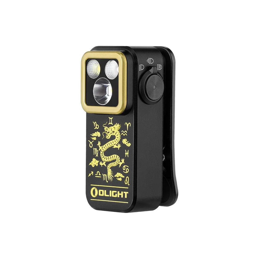 Olight Oclip Pro 500 Lumen Clip on Flashlight W/ Floodlight, Spotlight, and Red Light - Dragon & Zodiac