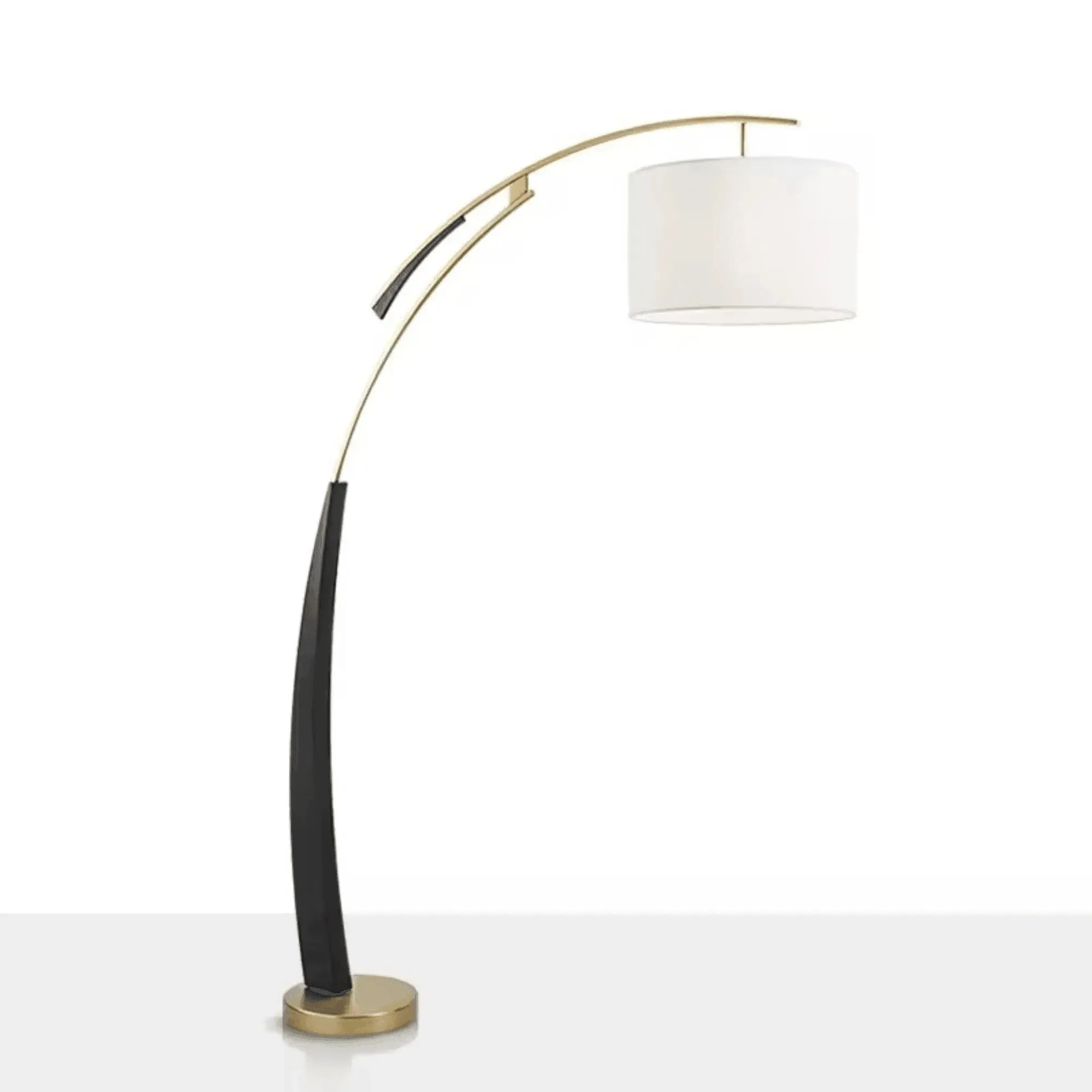 Wooden Twist Electroplating Tall Arc Style Metal Standing Floor Lamp with Soft Fabric Shade